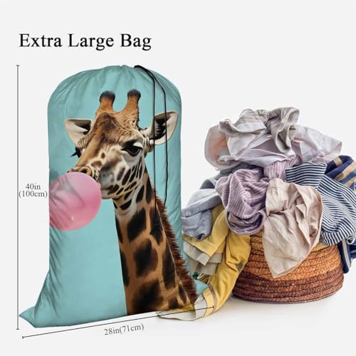 Swono Giraffe With Bubble Gum Sturdy Laundry Basket Hamper, Animals Pink Cute Wildlife Foldable Laundry bag Clothing Organization for Bathroom Bedroom Home Dorm Travel, Blue - color: Giraffe With Bubble Gum