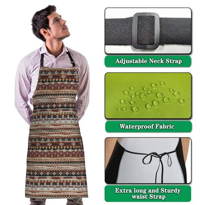 Garden Apron for Men Boho Style Ethnic Pattern Cooking Aprons for Women for Kitchen Cooking Restaurant BBQ Painting Crafting Gardening 27” (W) x 31” (H), Waterproof Aprons - color: Boho Style Ethnic Pattern