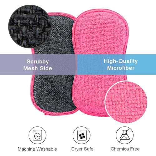 HOMEXCEL Dish Sponge 12 PK, Microfiber Kitchen Sponges for Cleaning, Pink - color: Pink