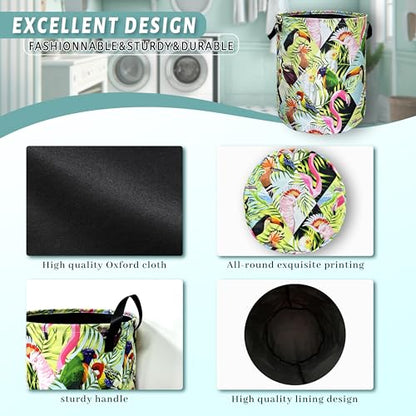 Tropical Birds Laundry Basket Foldable Oxford Cloth Hamper 18.9" x1 6.5" - color: Colorful Tropical Birds Palm Leaves