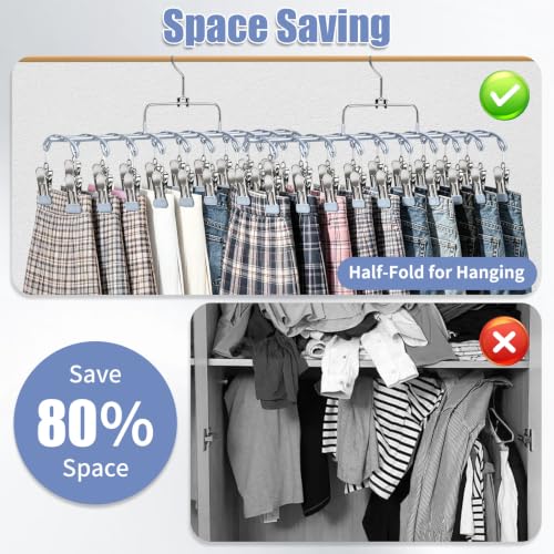 2 Pack Pants Hangers with 40 Clips, Space Saving Closet Organizer - color: Bluish Gray