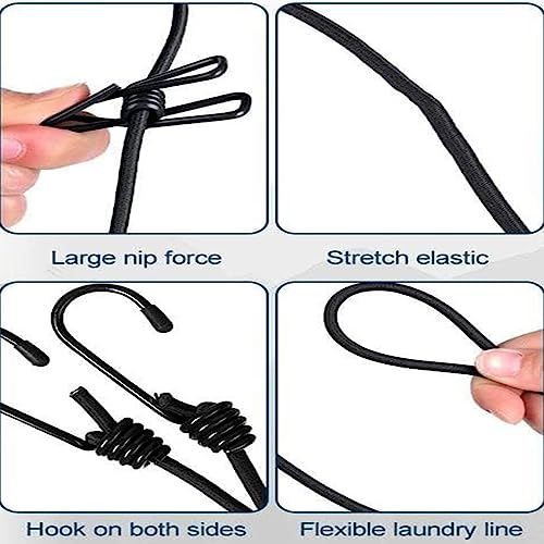 ALINNA Black Retractable Portable Clothesline, Windproof Travel Clothesline with 12 Clothespins for Indoor Laundry Drying, Outdoor Camping Accessories