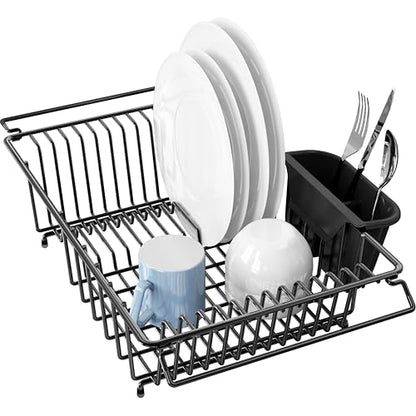 Simple Houseware Large Stainless Over Sink Counter Dish Drainer Rack, Black - color: Black, size: Large