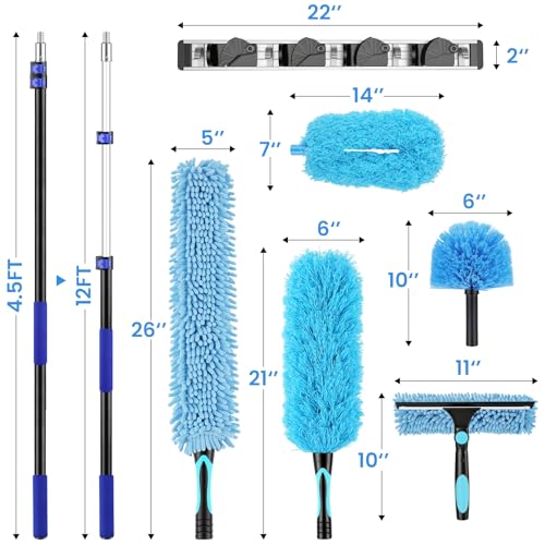 20ft High Reach Extendable Duster Kit with 5-12ft Extension Pole - size: 12FT POLE (Reach 20FT High)