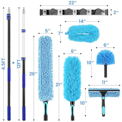 20ft High Reach Extendable Duster Kit with 5-12ft Extension Pole - size: 12FT POLE (Reach 20FT High)