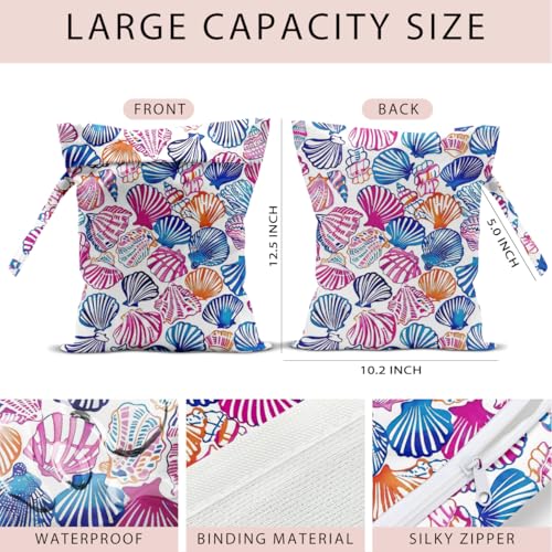 Swimsuit Bag Wet Bags for Travel Reusable Waterproof Dry Bags Diaper Bag Tropical Shell Fish Wet Bag for Swimsuit Towels Beach Gym 10.2×12.6 Inches - color: Tropical Shell Fish