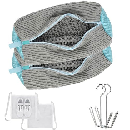 Shoes Washing Machine Bag(2 Pack),Reusable Laundry Bag for Washing Machine,Include 1 Dryer Mesh Bag and 2 Drying Racks,Shoes Bags with Durable Zipper for Sneakers and Canvas Shoes - color: Grey-2PCS