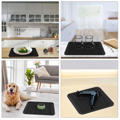 ZLR Silicone Dish Drying Mat for Kitchen Counter, Eco-Friendly Fast Dry Dish Mat, Easy Clean Multi Usage Drying Matt, Heat Resistant Trivet, 12" x 16" Large, Black - color: Black, size: 16" x 12"