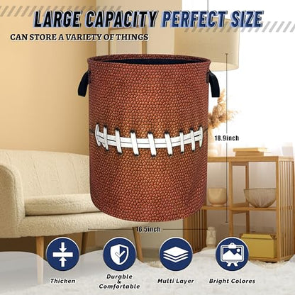 Funny Football Laundry Basket Oxford Cloth Foldable Hamper 18.9x16.5 Inch - color: Retro Football Pattern