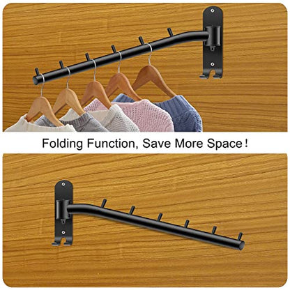 Bosszi 2-Pack Wall Mounted Folding Clothes Hanger Rack, Stainless Steel Clothes Hooks with Swing Arm Holder Space Saving Clothing Hanging System Closet Storage Organizer Heavy Duty Drying Rack (Black) - color: Black