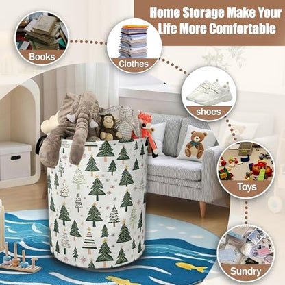 Christmas Pine Tree Laundry Basket,Waterproof Foldable Laundry Hamper,Dirty Clothes Basket, Linen Bin Storage Organizer Collection 16" x 20.8" - color: Christmas Pine Tree