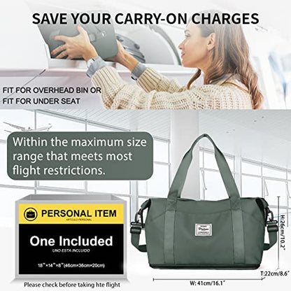 Travel Duffel Bag,Sports Tote Gym For Spirit Airlines Personal Item Bag 18x14x8 Foldable,Carry on Shoulder Expandable Weekender Overnight for Women,Green - color: A6-Green