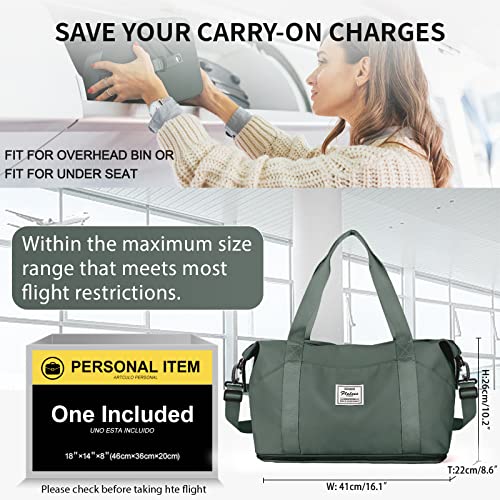 Travel Duffel Bag,Sports Tote Gym For Spirit Airlines Personal Item Bag 18x14x8 Foldable,Carry on Shoulder Expandable Weekender Overnight for Women,Green - color: A6-Green