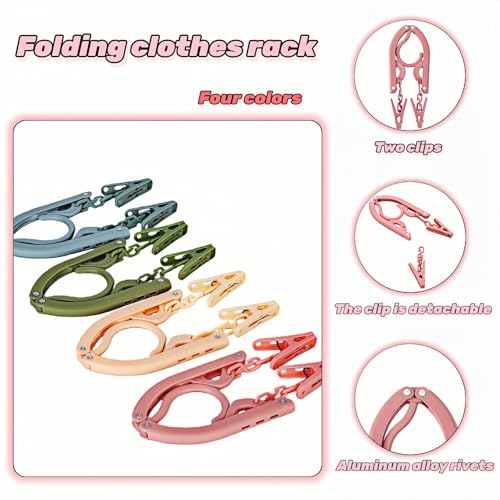 Foldable Hangers 4 Pack - Travel Hangers Collapsible Space Saving, Non-Slip Clothes Hangers with Removable Clips for Suitcase, Camping, Business Trips & Home Closet Organization Four Colors