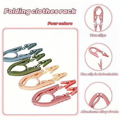 Foldable Hangers 4 Pack - Travel Hangers Collapsible Space Saving, Non-Slip Clothes Hangers with Removable Clips for Suitcase, Camping, Business Trips & Home Closet Organization Four Colors