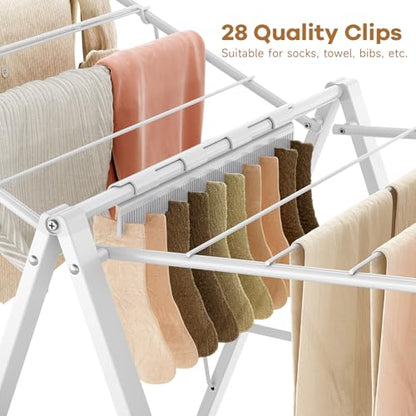 APEXCHASER 6 Height Adjustable Clothes Drying Rack with Shoe Slots, White - color: White