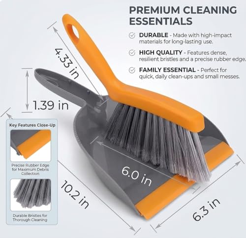 Mini Broom and Dustpan Set - Small Broom and Dustpan Set for Home, Camping Broom, Whisk Brooms Small(Gray Orange) - color: Gray Orange