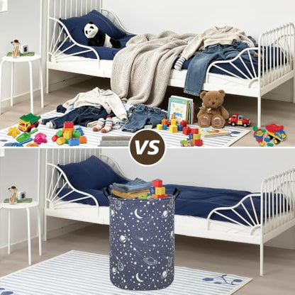 Foldable Waterproof Round Fabric Laundry Basket Home, Blue Starry Sky - color: Round-blue-starry sky