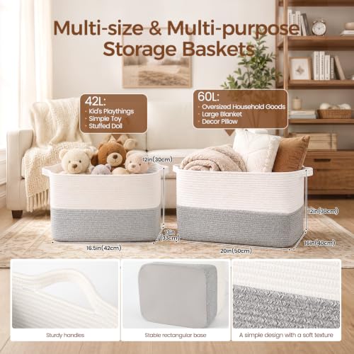 OIAHOMY Woven Storage Basket, Large Baskets for Organizing White & Grey - color: White & Grey, size: 16.5"x13"x12"
