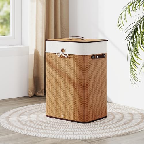 Giantex Bamboo Laundry Hamper with Lid Removable Liner & Handles - color: Bamboo