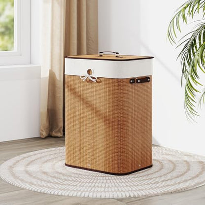 Giantex Bamboo Laundry Hamper with Lid Removable Liner & Handles - color: Bamboo