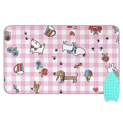 Cute Dog Pink Ironing Mat Portable Ironing Pad Blanket with Silicone Iron Rest for Table Top Travel Heat Resistant Double-Side Using Large 47x28 Inch Foldable - color: Cute Dog