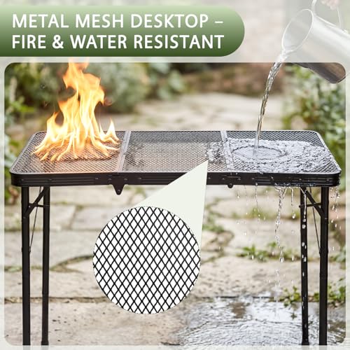 Folding Grill Table, 34"x16" Portable Camping Table with Storage Pocket, Heat Resistant & Waterproof Outdoor Picnic Table, Sturdy Lightweight for Travel Cooking BBQ, Camping, Backyard - size: 34"L x 16"W x 27"H
