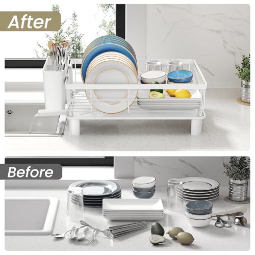 SNTD Dish Drying Rack for Small Kitchen Counter, 11" W x 15" L, White - color: White, size: 11" W x 15" L