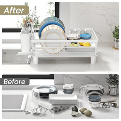 SNTD Dish Drying Rack for Small Kitchen Counter, 11" W x 15" L, White - color: White, size: 11" W x 15" L