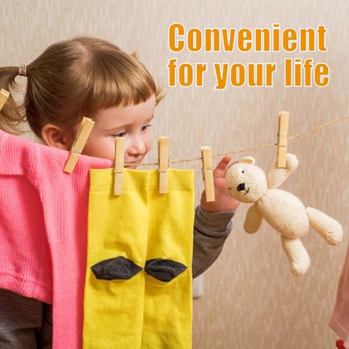 Natural Bamboo Clothespins 20-Pack Wooden Clothes Pins with Spring, 2.4 Inch Heavy Duty Rust Resistant Clips for Laundry, Crafts, Kitchen & Home Organization