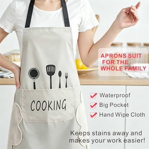 2 Pack Kitchen Apron for Women & Men, Waterproof Bib Aprons with 1 Pockets, Adjustable Bib Aprons for Cooking, Baking, BBQ, Household Cleaning