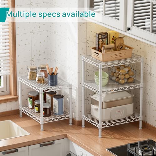 SINGAYE Small Shelves Kitchen Storage Shelf Wire Shelving Metal Adjustable - color: White, size: 2 Tier 11.6"Dx17.6"Wx12"H