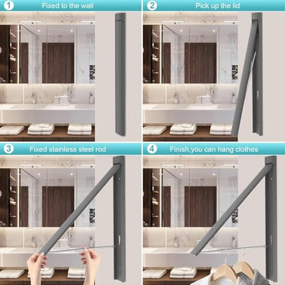 Foldable Wall Mount Drying Rack, 65lb, Space Saving Gray - color: Gray
