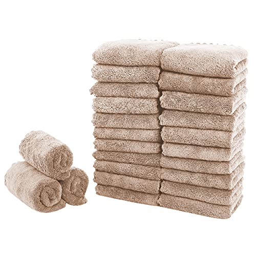 Sunny zzzZZ 24 Pack Kitchen Dishcloths - Does Not Shed Fluff - Reusable Dish Towels, Dish Cloths, Super Absorbent Coral Fleece Cleaning Cloths, Nonstick Oil Washable Fast Drying, 10 x 20 Inch (Brown) - color: Brown, size: 10 x 20 Inch
