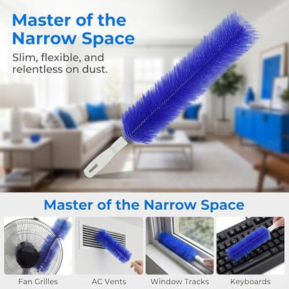 Fan Cleaning Brush, Flexible Dust Removal Brush, Reusable Microfiber Dust Collector, Cleans Without Disassembly, Suitable for Electric Fans, Louvers and Air Conditioning Vents (Blue + Gray).