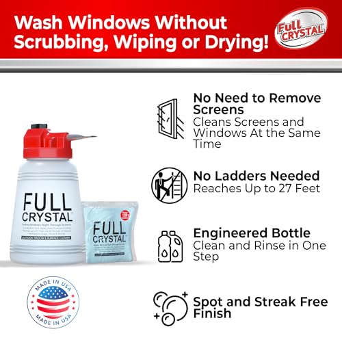 Full Crystal Window Cleaner, Bottle + 16oz Powder, Cleans Up to 20 Windows - style: 4 Ounce (Pack of 1)