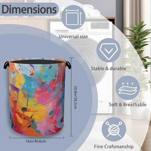 Colorful Music Symbols Laundry Basket,Foldable with Handles Tote Bag Oxford Cloth for Bathroom Bedroom Dirty Clothes Storage Bucket 16" x 20.8" - color: Colorful Music Symbols