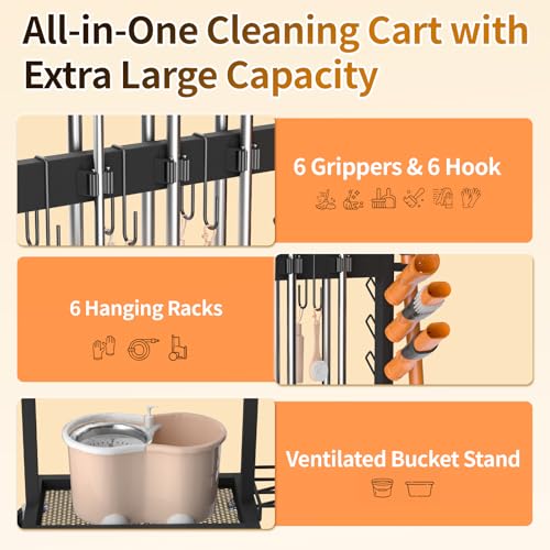 Broom Holder with Cleaning Supplies Organizer, 18" Wx11.8 Dx34.6 H - size: 18"Wx11.8"Dx34.6"H