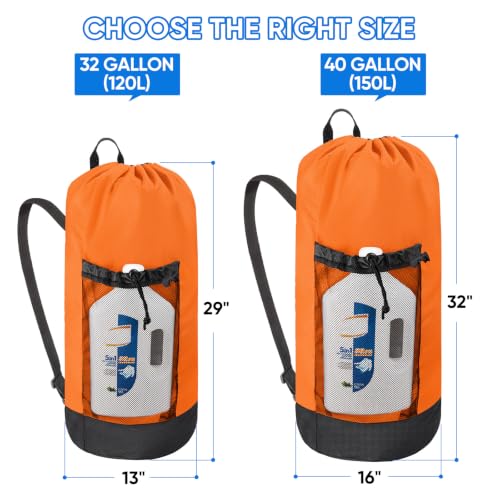 BALEINE 120L Laundry Bag Backpack, 900D Oxford Fabric Large Travel Laundry Bags with Shoulder Straps and 2 Mesh Pockets for College Dorm, Apartment, Laundromat (Orange, 120L) - color: Orange, size: 120L