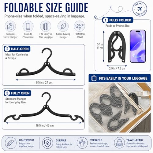 12 PCS Travel Hangers - Cruise Ship Essentials Portable Folding Clothes Hangers Travel Essentials Foldable Clothes Drying Rack for Travel (Black)