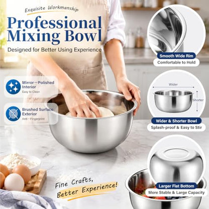 P&P CHEF Mixing Bowls with Lids Set of 3, Black Stainless Steel Salad Bowl - color: Black
