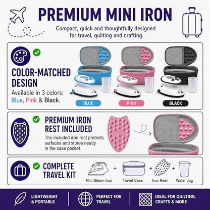 The Quilted Bear Premium Mini Steam Iron for Quilting and Travel, Blue - color: Blue, size: Premium Mini Iron Set