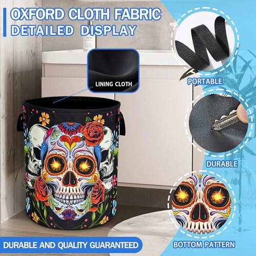 Sugar Skull Skeleton Laundry Basket Foldable Oxford Cloth 18.9 x 16.5 Inch - color: Sugar Skull