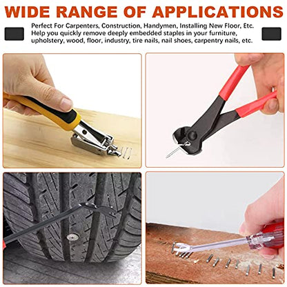 Tanstic 4Pcs Nail Puller and Staple Remover Tool Set, Including 7'' End Cutting Plier, Tack Lifter, Carpet Remover for Furniture, Floor, Wall, Car, Photo, Frame, Wooden Case, Carton