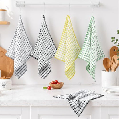 Homaxy 8 Pack Terry Kitchen Dish Cloths, 12"x12", Black/Grey/Green/Yellow - color: Black/Grey/Green/Yellow, size: 12 x 12 - 8 Pack