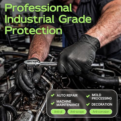 HEAVY DUTY 8 Mil Black Nitrile Gloves Disposable Latex Free Raised Diamond Textured Industrial Mechanic Gloves 1000PCs - size: Medium