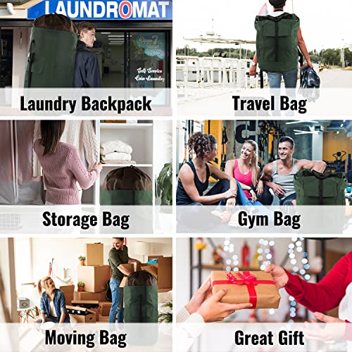 Laundry Bag Backpack 125L Extra Large, Heavy Duty 900D Coated Oxford Fabric, 3 Pockets Durable Travel Laundry Bags with Soft Padded Shoulder Straps for College Dorm, Apartment, Laundromat (Army Green) - color: Army Green