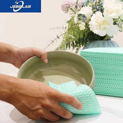 JEBBLAS Handi Wipes Reusable Cloths Dry Cleaning Cloths Dish Towel Kitchen Towel Handy Cleaning Wipes,Pack of 50, Green - color: Green