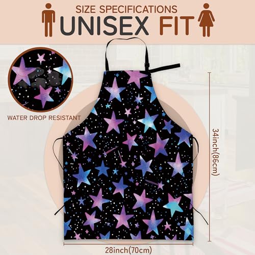 Cooking Aprons for Men and Women,Adjustable Bib Chef Apron with 2 Pockets, Soft and Durability Kitchen Apron - color: Blue Pink Stars