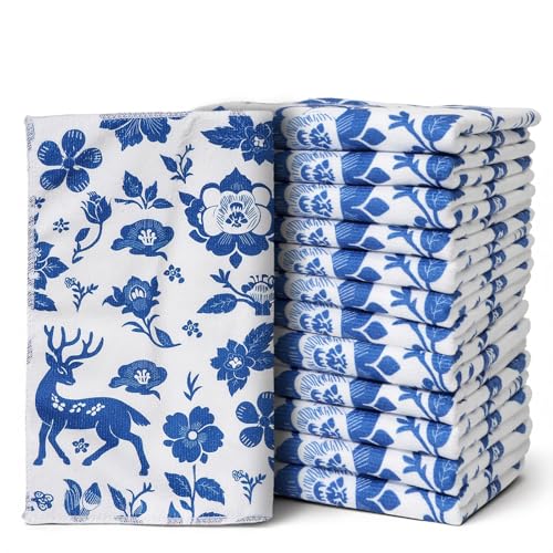 YUA Microfiber Cleaning Cloth 12 Pack,Microfiber Towels Cleaning,Microfiber Towels for Cars,Absorbent Dish Washing Cloth,Reusable Cleaning Cloths Lint Free (Blue Floral Deer) - style: Blue Floral Deer